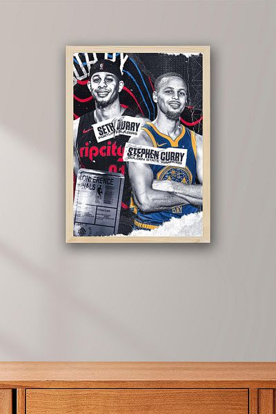 Saturn Stephen Curry Seth Curry Framed Painting - Basketball Nba Poster Painting