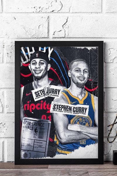 Saturn Stephen Curry Seth Curry Framed Painting - Basketball Nba Poster Painting
