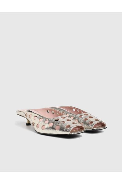İLVİ Dandy Genuine Leather Gold Women's Heeled Slippers