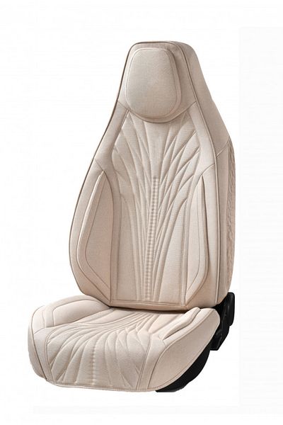 DELUXETUNING Set huse scaune auto universale, material textil crem, cu tetiera integrata, fata-spate