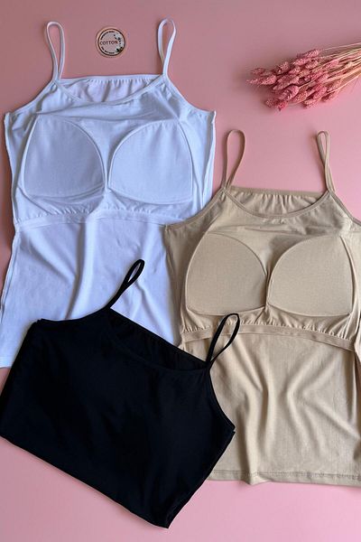 VicTroy Chic Drape with Rope Strap |   3-Piece Pad Thick Strap Black, White and Tan, Cotton Undershirt 63E49 (New Season)