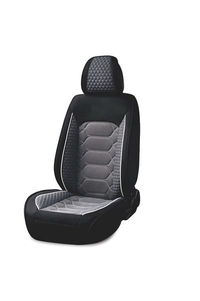 DELUXETUNING Set huse scaune auto universale, material textil negru cu gri, fata-spate