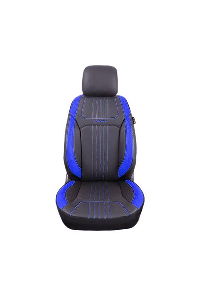 DELUXETUNING Set huse scaune auto piele ecologica negru cu albastru, universale, fata-spate