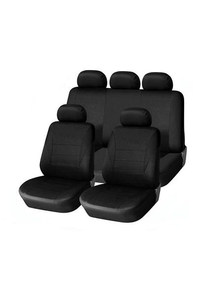 DELUXETUNING Set huse scaune auto, universale, fata-spate, Negru, material textil, compatibil airbag