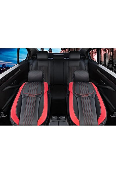 DELUXETUNING Set huse scaune auto piele ecologica negru cu rosu, universale, ...