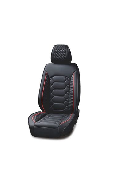 DELUXETUNING Set huse scaune auto universale, piele ecologica negru cu cusatura rosie, fata-spate