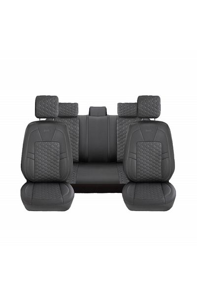 DELUXETUNING Set huse scaune auto piele ecologica negru cu gri, universale, fata-spate, Diamond Design
