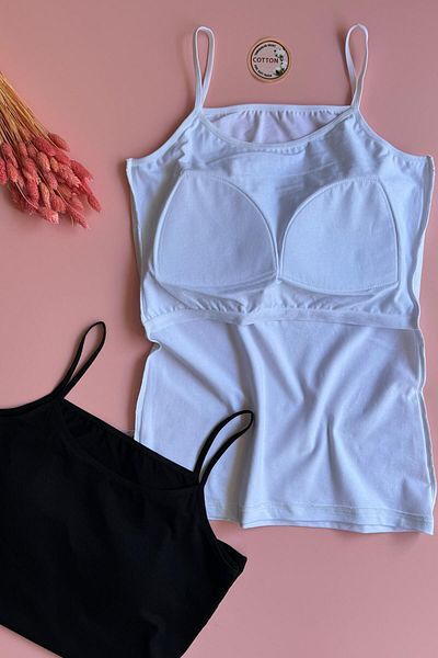 VicTroy Bratique 2-Pack |   Women's Tank-Blouse with Thin Thread Strap Cotton Black and White Bra