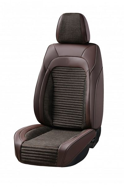 DELUXETUNING Set huse scaune auto universale, piele ecologica maro cu material textil maro, fata-spate