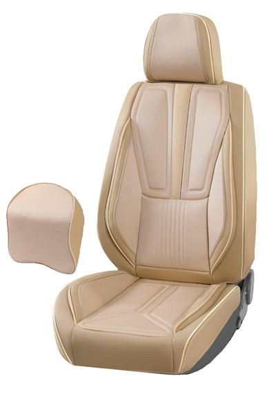 DELUXETUNING Set huse scaune auto universale, piele ecologica culoare crem cu material textil crem, fata-spate