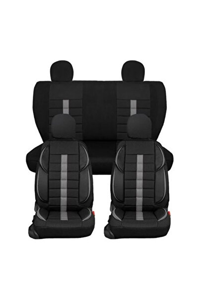 DELUXETUNING Set huse scaune auto, universale, fata-spate, negru cu dunga gri...