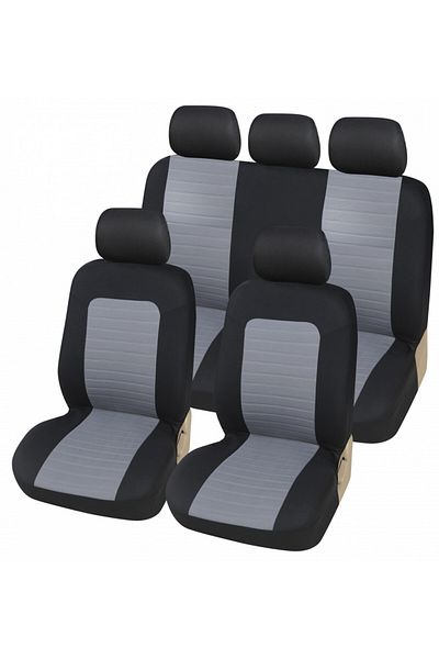 DELUXETUNING Set huse scaune auto, universale, fata-spate, Negru cu gri, material textil