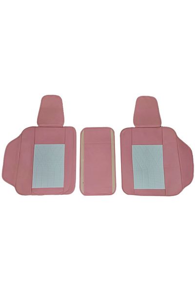 DELUXETUNING Set huse scaune auto universale, piele ecologica roz cu alb, Luxury, fata-spate