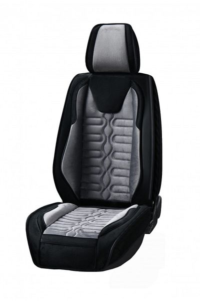 DELUXETUNING Set huse scaune auto universale, imitatie alcantara negru cu gri, fata-spate