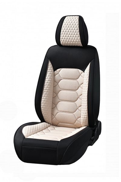 DELUXETUNING Set huse scaune auto universale, material textil negru cu crem, fata-spate