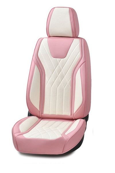DELUXETUNING Set huse scaune auto universale, piele ecologica roz cu alb, Luxury, fata-spate