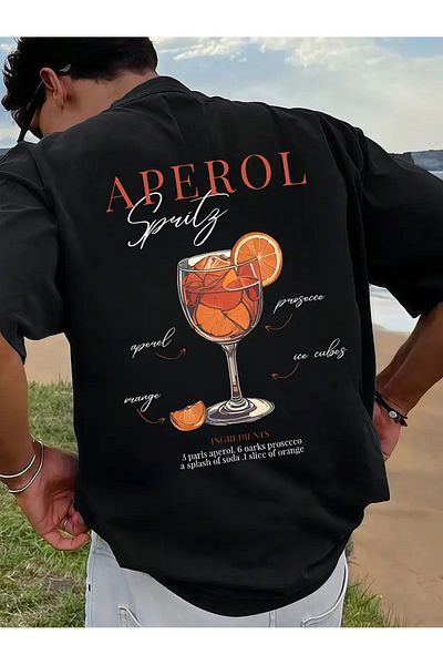 AEMİ Tricou oversize unisex cu decolteu cu imprimeu Aperol