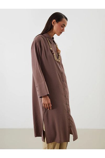 LC Waikiki Lcw Modest Brown Oversize Modal Blended Women's Shirt Tunic