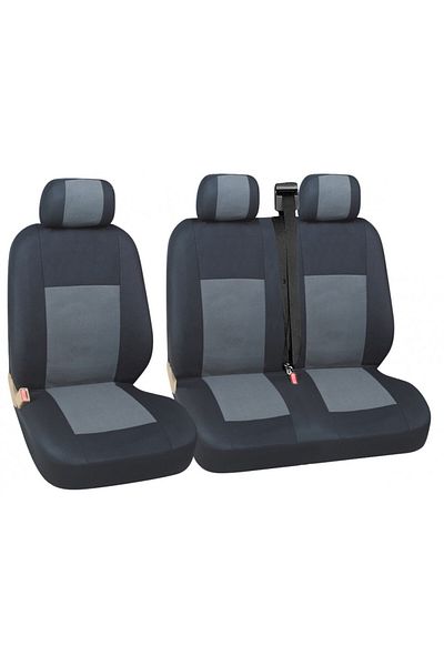 DELUXETUNING Set huse scaune auto, universale, fata 2+1, material textil, negru cu gri