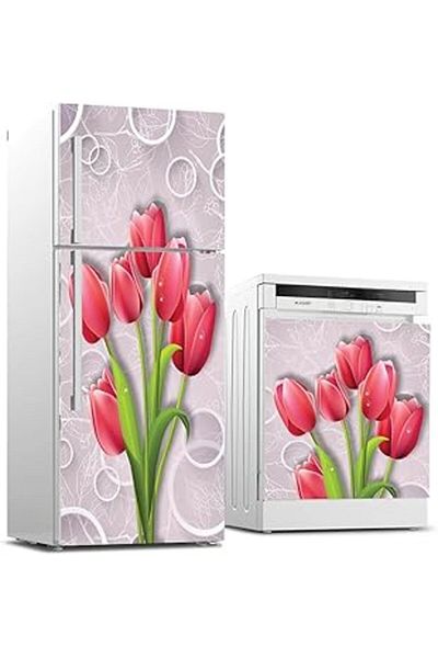 Mu Art Ahşap Refrigerator and Dishwasher White Goods Sticker Covering 3D Red Roses