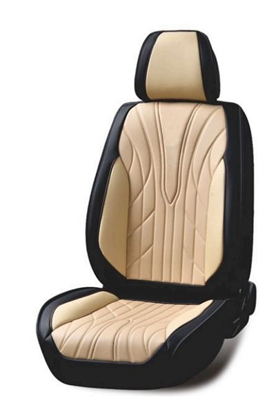 DELUXETUNING Set huse scaune auto universale, fata-spate, piele ecologica negru cu crem