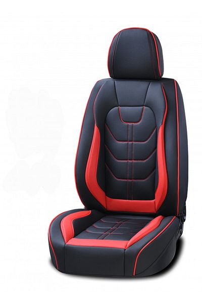 DELUXETUNING Set huse scaune auto universale, piele ecologica negru cu rosu, fata-spate