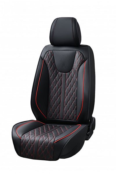 DELUXETUNING Set huse scaune auto universale, piele ecologica negra cu cusatura rosie, fata-spate