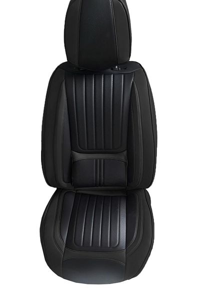 DELUXETUNING Set huse scaune auto universale, piele ecologica culoare neagra, fata-spate