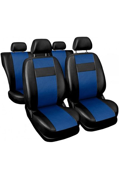 DELUXETUNING Set huse scaune auto, universale, fata-spate, piele ecologica, negru cu albastru