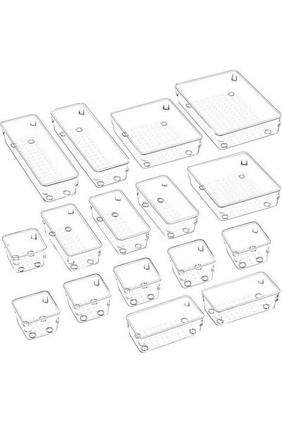 Generic 16-Piece Drawer Organizer Boxes For Makeup Kits Clear