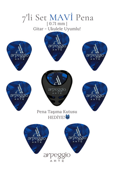 arpeggio ARTE 7’li Mavi Gitar ve Ukulele Pena Seti + Pena Taşıma Kutusu Hediy...