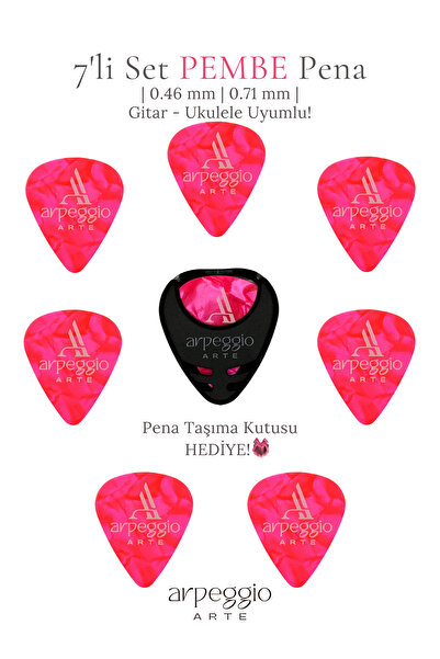 arpeggio ARTE 7’li Pembe Gitar ve Ukulele Pena Seti + Pena Taşıma Kutusu Hedi...