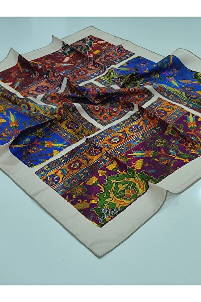 PİRAMİT SİLKHOME KİLİM DESEN TİVİL EŞARP TAŞ MAVİ MOR