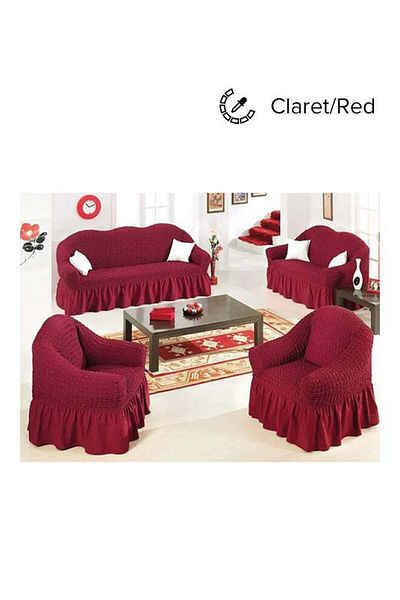 GENERAL Fabienne Sofa Cover Set for 7 Seats (3+2+1+1), Highly Stretchable, Anti-Wrinkle, Non-Slip, Dark Red