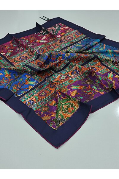 PİRAMİT SİLKHOME KİLİM DESEN TİVİL EŞARP LACİVERT