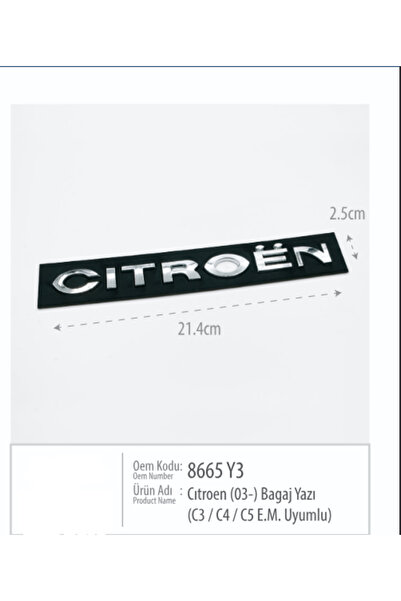 restinal Citroen C3 C4 C5 Bagaj Amblemi - 2003-2011 Yıl Aralığına Uyumlu Krom...