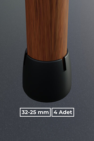 wooden lane studio 4’lü Siyah Silindir Sandalye Pabucu Zemin Koruyucu – 25-32...