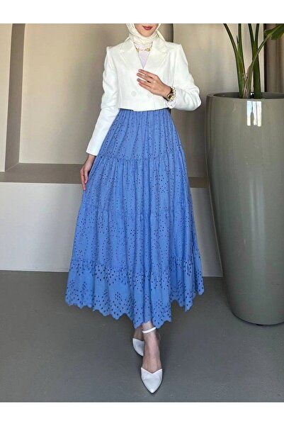 ALPACO Fusta pliată brodată Fisto - Albastru