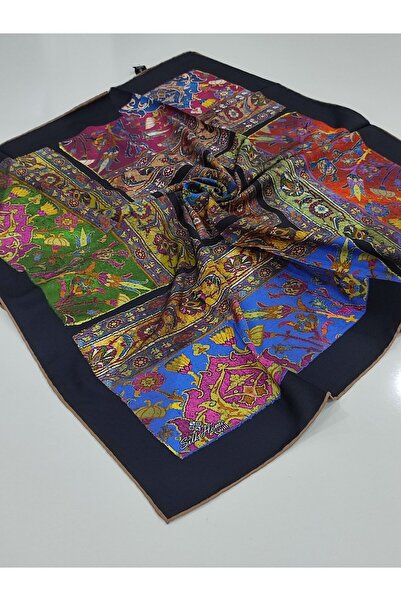 PİRAMİT وشاح تيفيل بنمط سجاد من سيلك هوم، أسود، أزرق