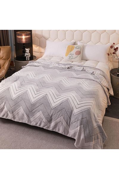 FIONNA.RO Cocolino Fluffy Blanket 200x230cm - Gray Zig Zag
