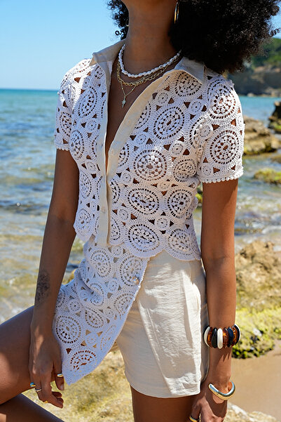 ASEDE Premium Raw Lace Guipure Κοντομάνικο πουκάμισο με σορτς και φούστα