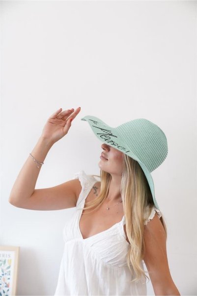 Zoe3 Style Women's Vlt Mint Text Detailed Women's Straw Hat