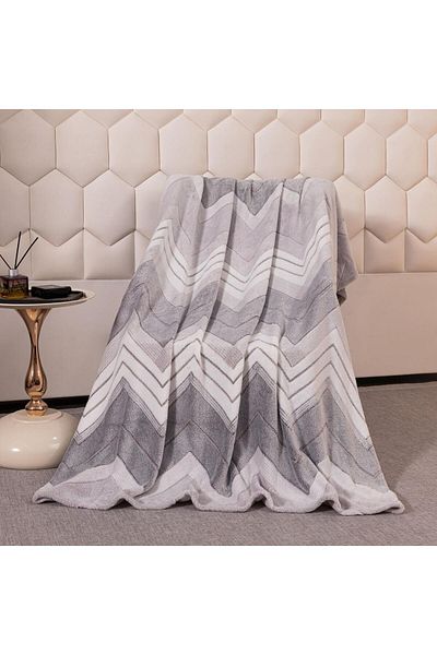 FIONNA.RO Cocolino Fluffy Blanket 200x230cm - Gray Zig Zag