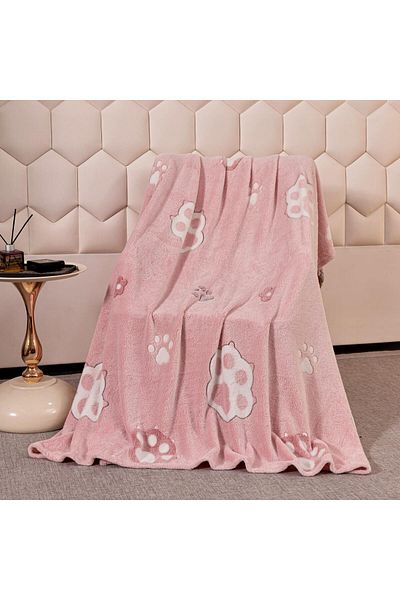 FIONNA.RO Cocolino Fluffy Blanket 200x230cm - Pink With Paws