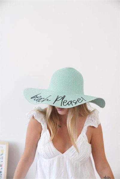 Zoe3 Style Women's Vlt Mint Text Detailed Women's Straw Hat