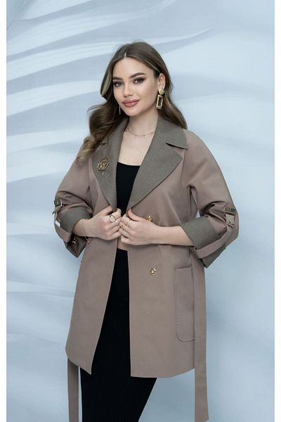 Eccim Fashion Linen Collar Snake Brooch Lined Short Women's Trench Coat