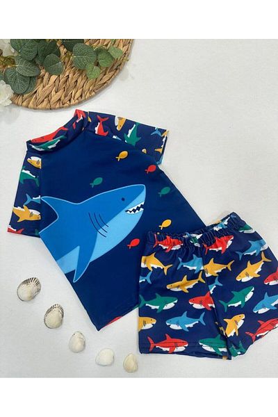 ARBİ kids Costum de baie dublu pentru copil băiat delfin cu pantaloni scurți cu mâneci scurte
