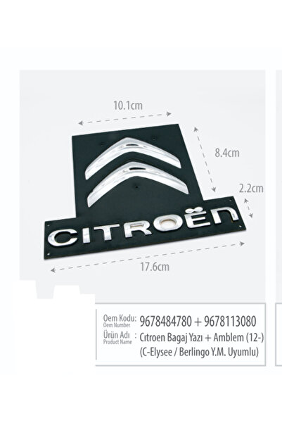 restinal Citroen C-Elysee / Berlingo Yeni Kasa Bagaj Yazısı ve Amblem Seti 20...