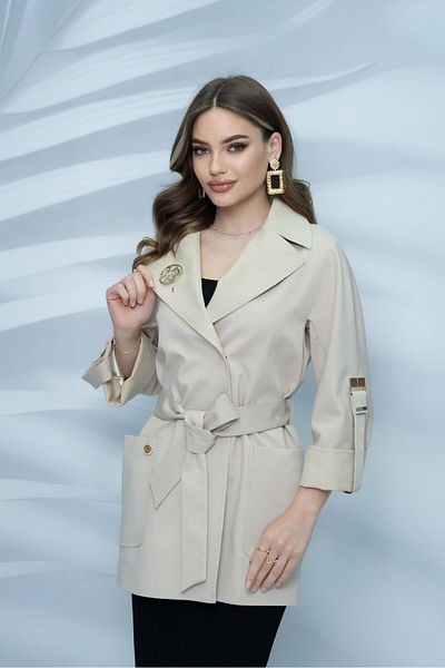 Eccim Fashion Linen Collar Snake Brooch Lined Short Women's Trench Coat