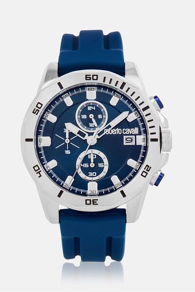 Roberto Cavalli Men RC5G109P0025 Silicone Analog Watch 42mm, Navy